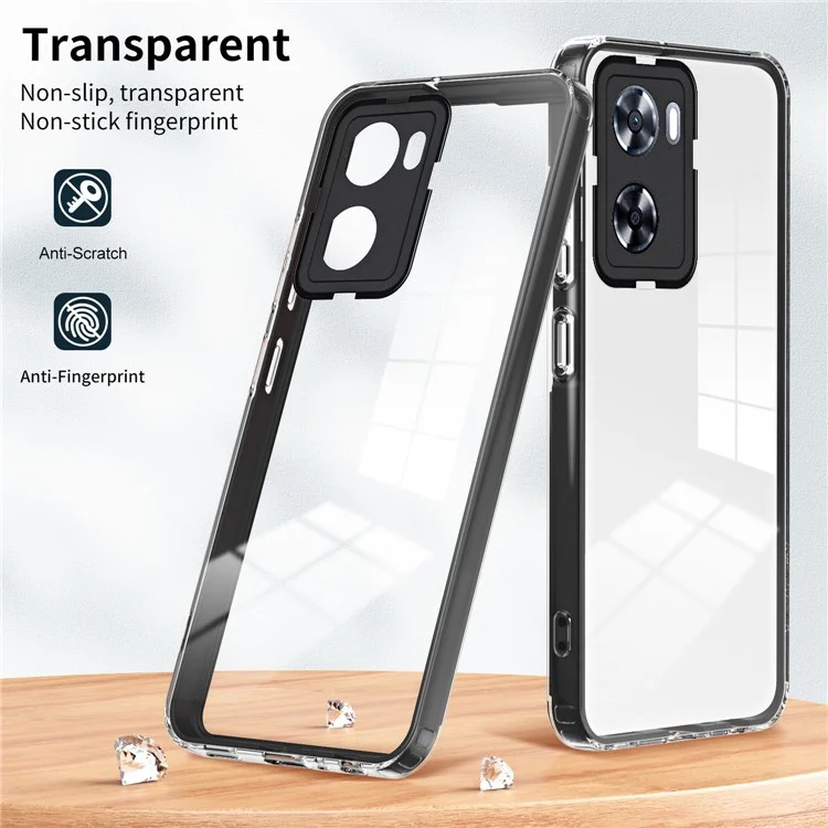 Per Oppo A77 5G / A57 (2022) 5G 3-in-1 Non Slip Telefono TPU Backplate + Frame PC + PC Protezione Della Fotocamera PC Copertina Trasparente - Nero