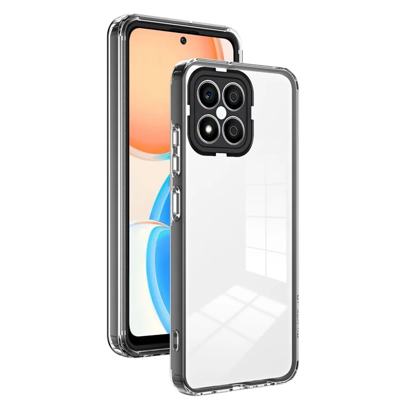 For Honor X8 4G 4G 3-in-1 Ultra Slim Transparent Phone Cover TPU Backplate + PC Frame + PC Camera Protection Drop-proof Phone Case - Black