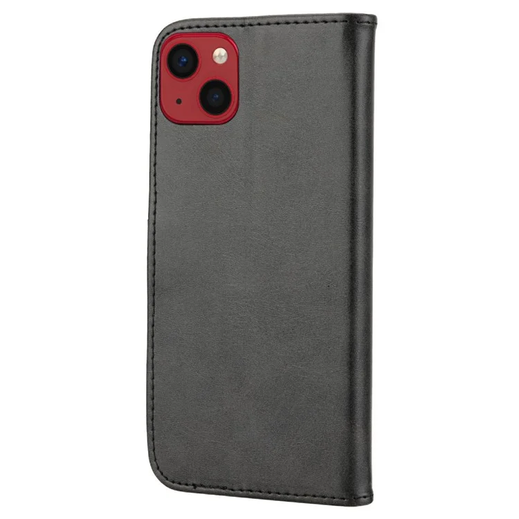 Happy Cat Pattern Imprinted Phone Case für iPhone 14 6.1 Zoll, Vollschutz PU-Leder-Cover mit Brieftasche und Ständer - Schwarz
