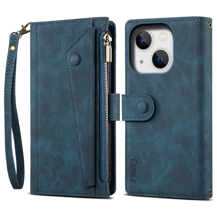 Star Series For iPhone 14 6.1 inch Phone Wallet Cover Multi-functional Zipper Pocket Shockproof Cell Phone Case - Blue