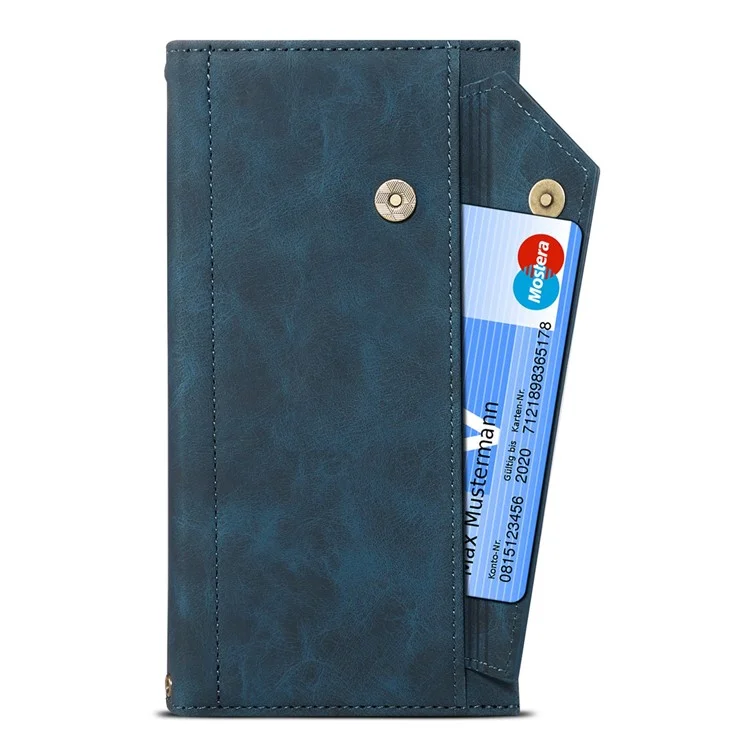 Star Series For iPhone 14 6.1 inch Phone Wallet Cover Multi-functional Zipper Pocket Shockproof Cell Phone Case - Blue