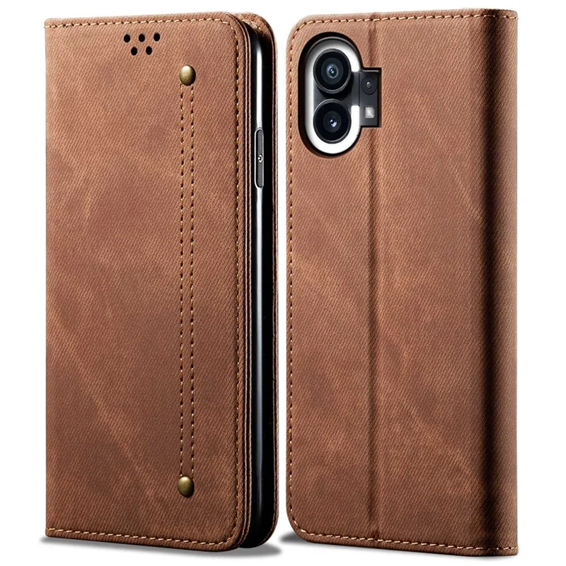 For Nothing phone (1) 5G Jeans Cloth Texture PU Leather Stand Case Magnetic Auto-Closing Full Protection Phone Wallet Shell - Coffee