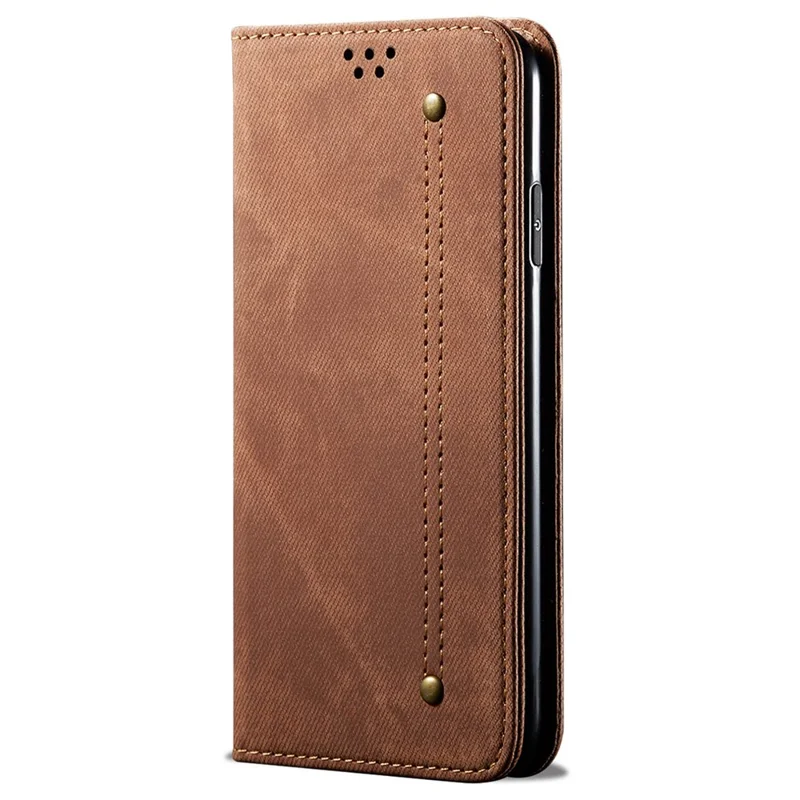 For Nothing phone (1) 5G Jeans Cloth Texture PU Leather Stand Case Magnetic Auto-Closing Full Protection Phone Wallet Shell - Coffee