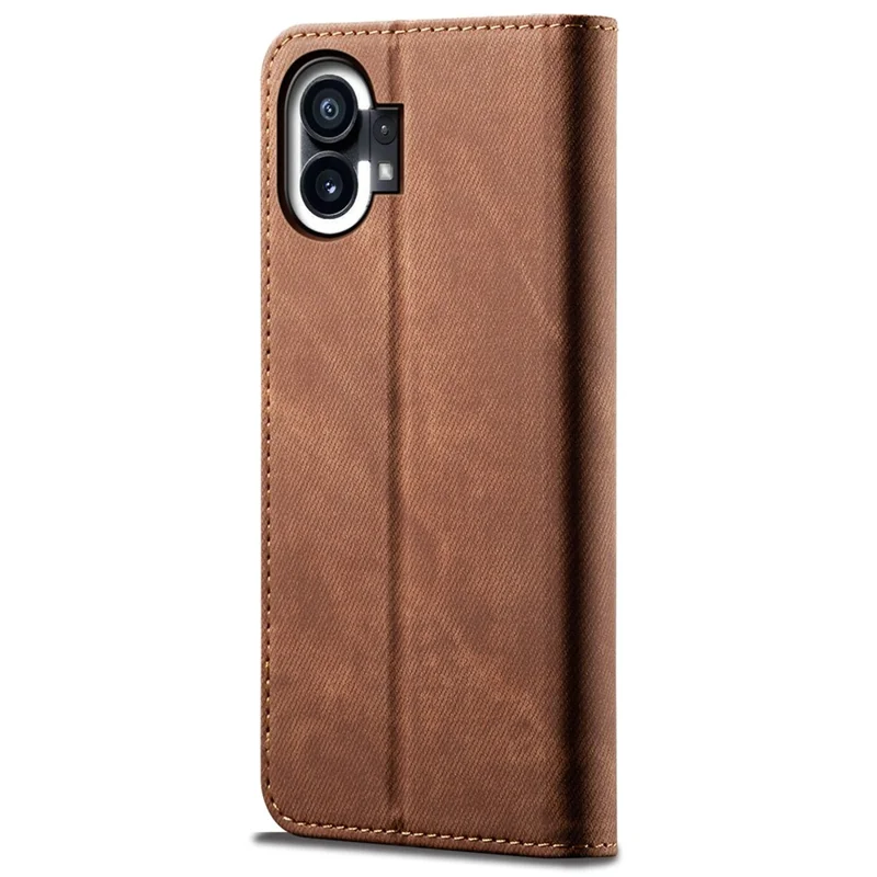 For Nothing phone (1) 5G Jeans Cloth Texture PU Leather Stand Case Magnetic Auto-Closing Full Protection Phone Wallet Shell - Coffee