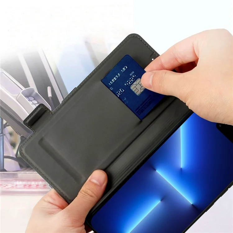 For iPhone 13 Pro Max 6.7 inch Contrast Color Dual Magnetic Clasp Phone Case PU Leather Stand Card Holder Folio Flip Cover - Rose Gold