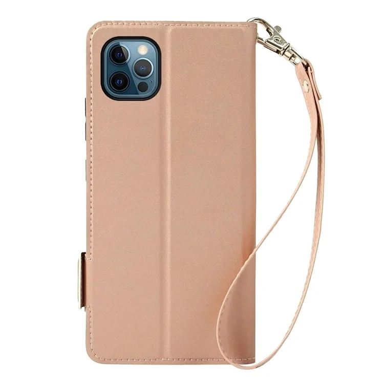 For iPhone 13 Pro Max 6.7 inch Contrast Color Dual Magnetic Clasp Phone Case PU Leather Stand Card Holder Folio Flip Cover - Rose Gold