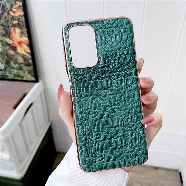 For Samsung Galaxy A53 5G Genuine Cow Leather Coating Case Shockproof TPU + PC Nano Electroplating Frame Protective Cover - Green