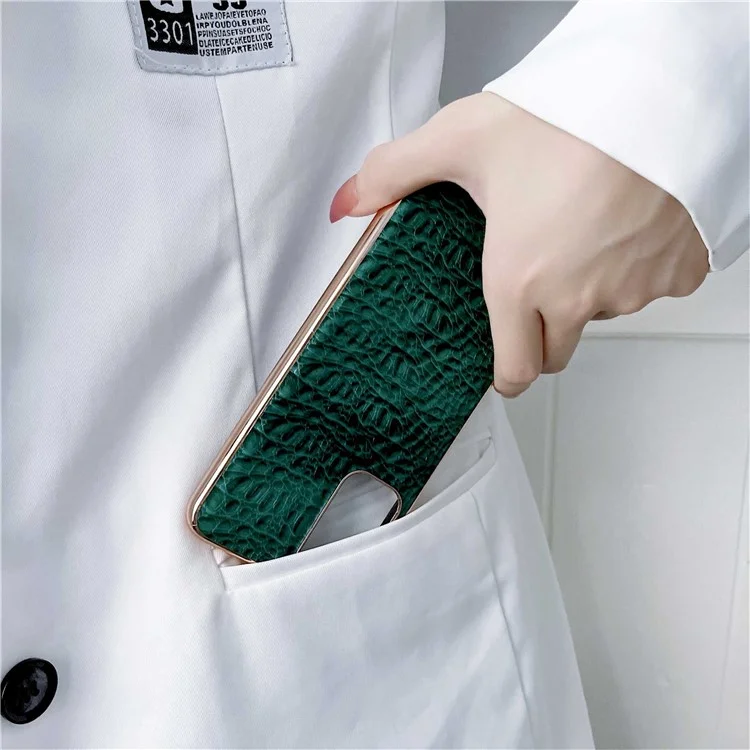 For Samsung Galaxy A53 5G Genuine Cow Leather Coating Case Shockproof TPU + PC Nano Electroplating Frame Protective Cover - Green