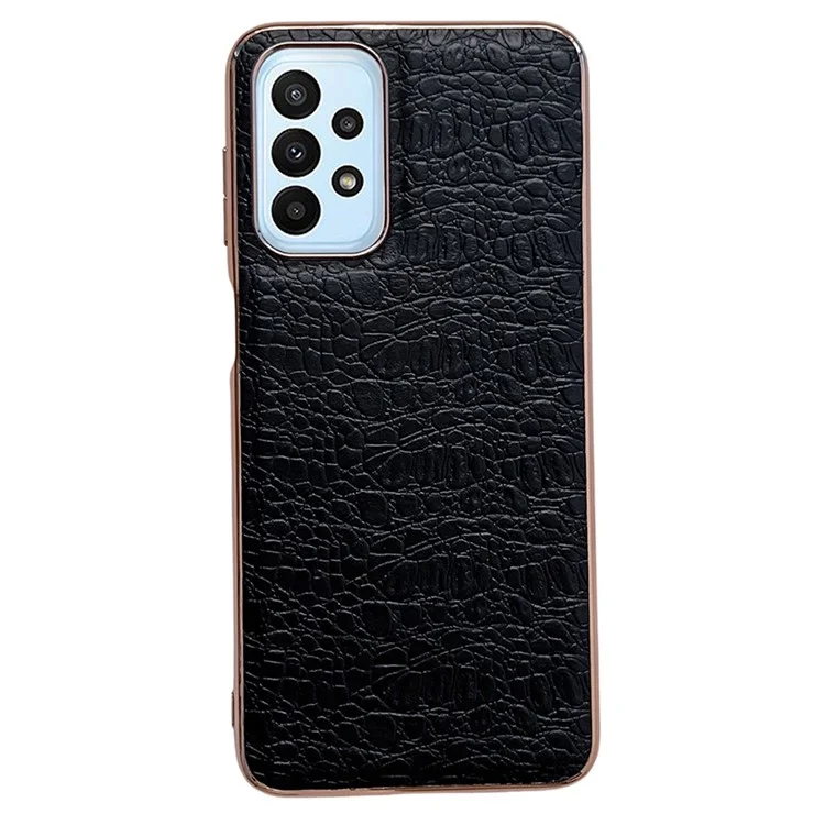 For Samsung Galaxy A53 5G Genuine Cow Leather Coating Case Shockproof TPU + PC Nano Electroplating Frame Protective Cover - Black