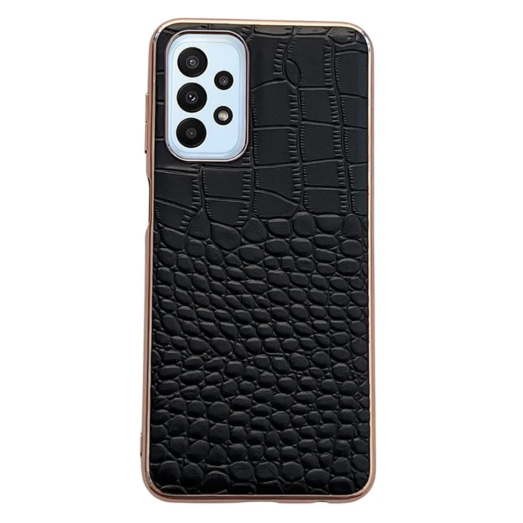 Couverture Téléphonique de la Série Gold Crocodile Pour Samsung Galaxy A23 5g / 4g (165,4 x 76,9 x 8,4 Mm), Véritable Boîtier de Téléphone Électropulsant en Cuir Vache - le Noir