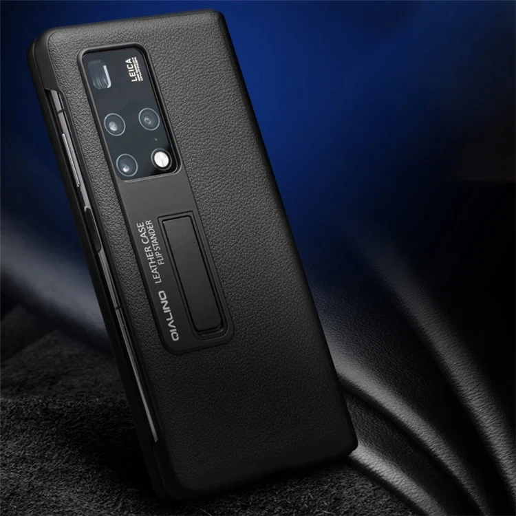 Qialino Para Huawei Mate X2 Smart Automático Acordar / Visualização do Sono Capa de Telefone da Janela Capa Genuína de Couro Anti-gotas de Couro Com Chuteiro Oculto - Cinza Claro