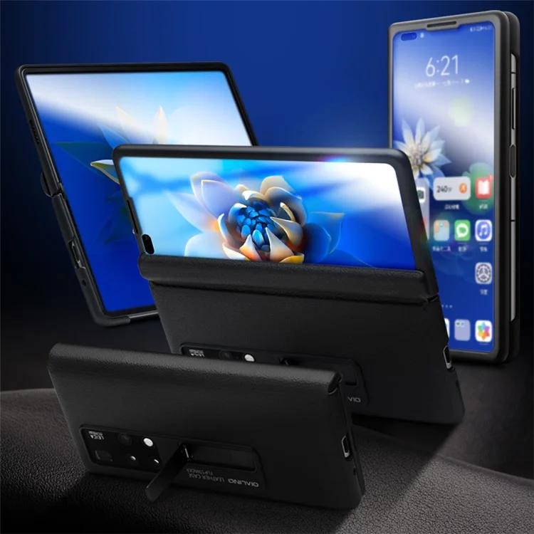 Qialino Para Huawei Mate X2 Smart Automático Acordar / Visualização do Sono Capa de Telefone da Janela Capa Genuína de Couro Anti-gotas de Couro Com Chuteiro Oculto - Cinza Claro