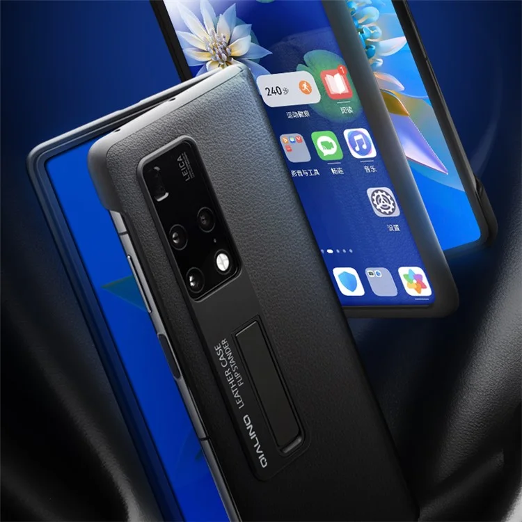 Qialino Para Huawei Mate X2 Smart Automático Acordar / Visualização do Sono Capa de Telefone da Janela Capa Genuína de Couro Anti-gotas de Couro Com Chuteiro Oculto - Cinza Claro