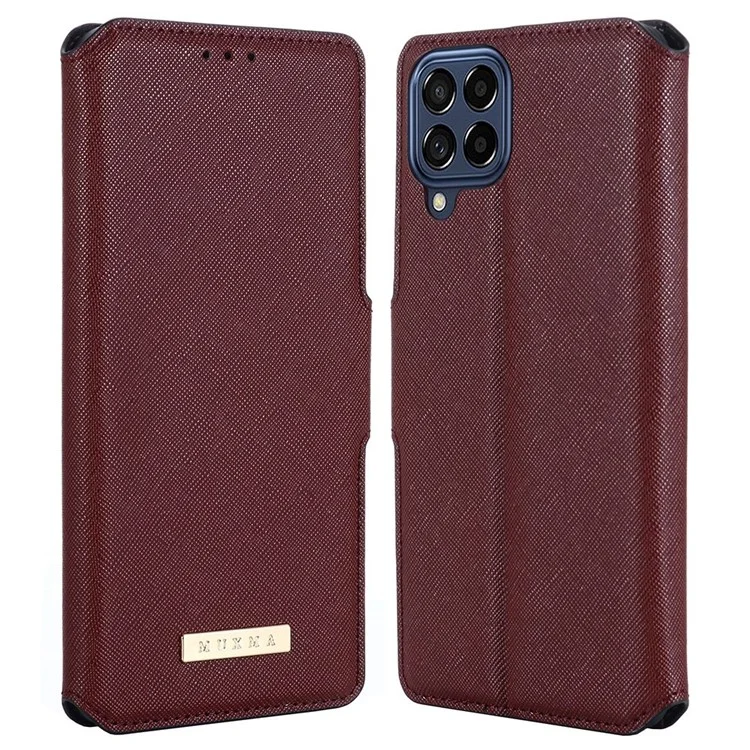 Muxma MX115 Case de Cuero PU Para Samsung Galaxy M53 5G, Textura Cruzada Soporte de Cierre Magnético Billetera Folio Flip Teléfono - Rojo