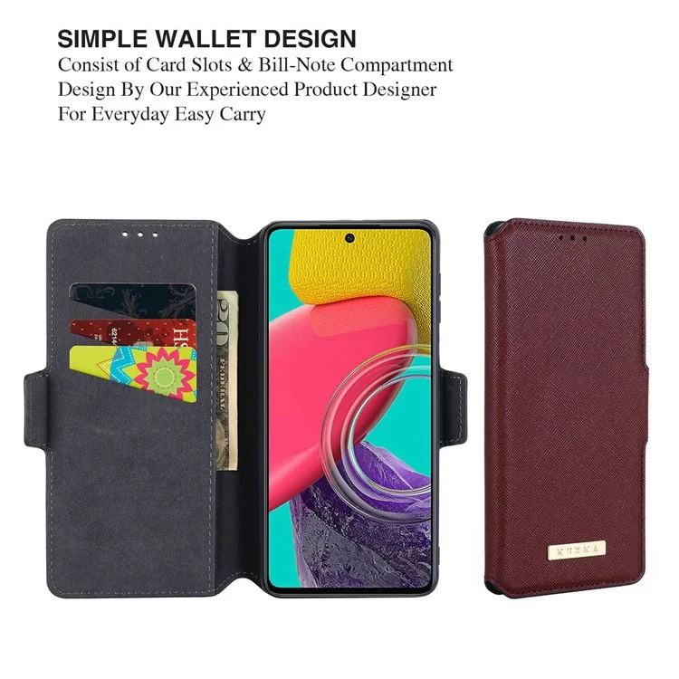 Muxma MX115 Case de Cuero PU Para Samsung Galaxy M53 5G, Textura Cruzada Soporte de Cierre Magnético Billetera Folio Flip Teléfono - Rojo