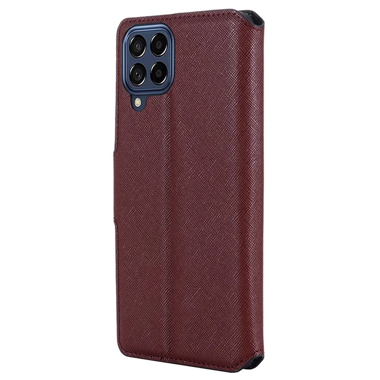 Muxma MX115 Case de Cuero PU Para Samsung Galaxy M53 5G, Textura Cruzada Soporte de Cierre Magnético Billetera Folio Flip Teléfono - Rojo