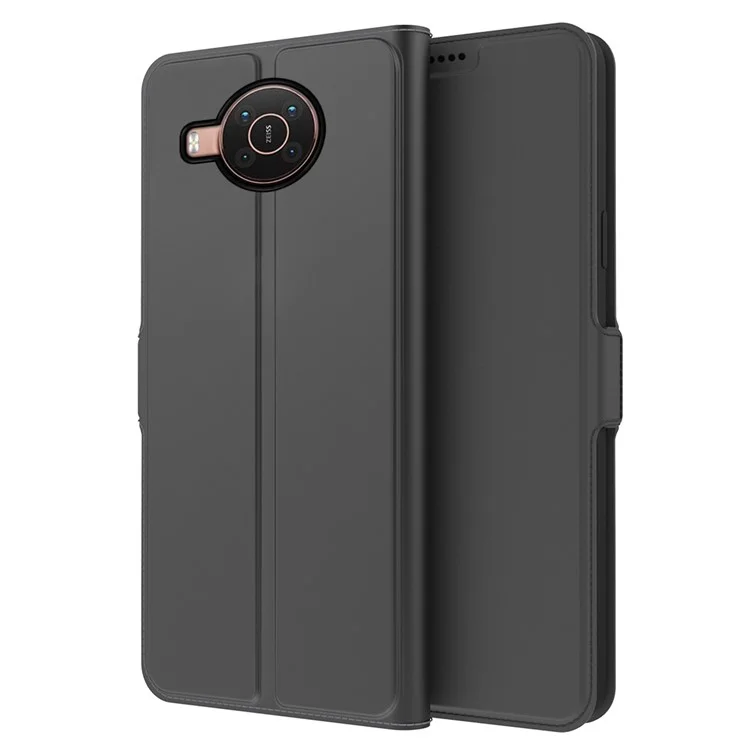 Per Nokia X20 5G Anti-fall Phone Case Stand TPU + PU Leather Anti-scratch Dual Magnetic Clasp Folio Flip Phone Cover with Card Slot - Black