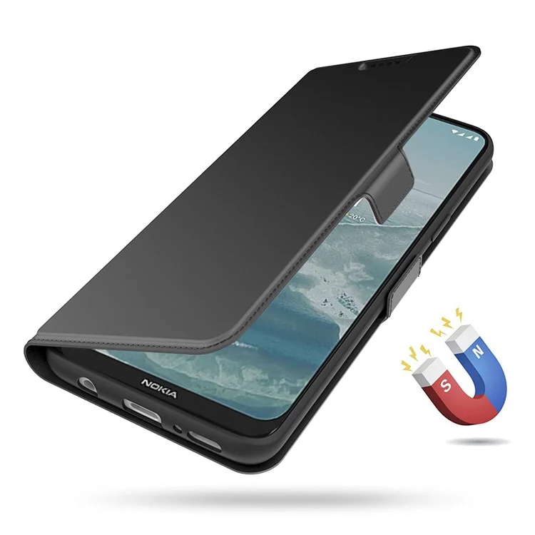 Per Nokia X20 5G Anti-fall Phone Case Stand TPU + PU Leather Anti-scratch Dual Magnetic Clasp Folio Flip Phone Cover with Card Slot - Black