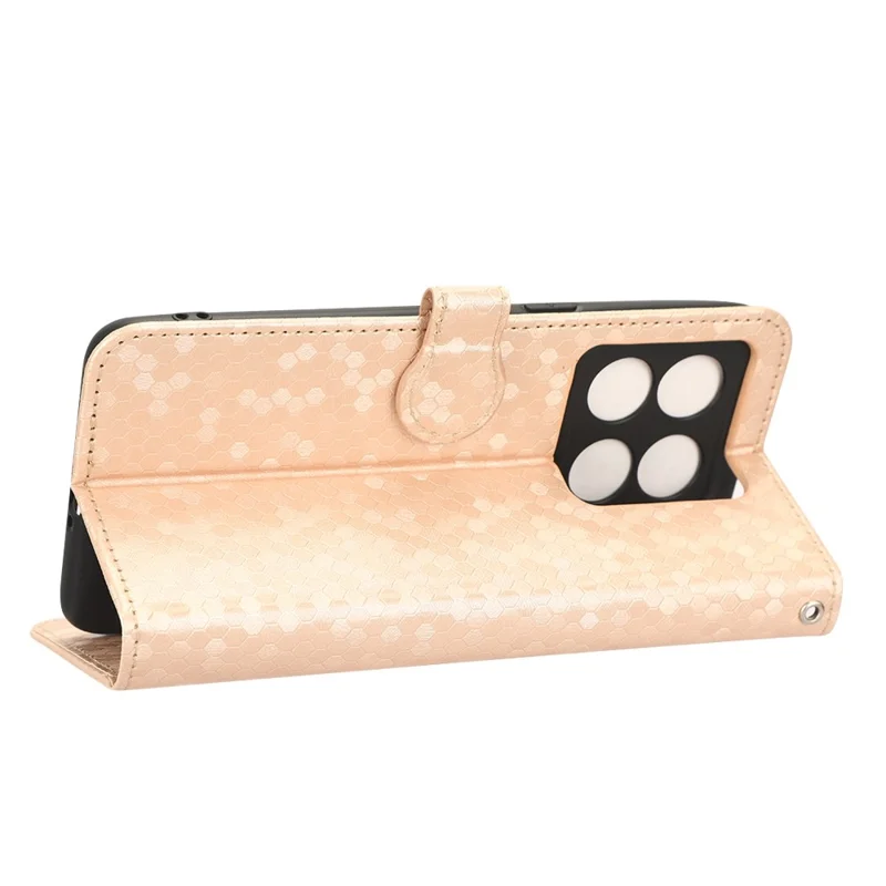 لـ OnePlus 10T 5G / Ace Pro 5G غطاء واقي للهاتف مع محفظة وحامل بنمط النقاط المطبوعة من مادة TPU وجلد PU غطاء قلّاب - ذهبي وردي