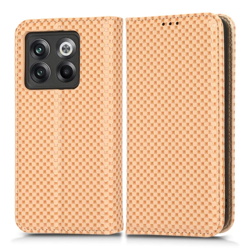 Cover per telefono a portafoglio pieghevole per OnePlus 10T 5G / Ace Pro 5G, custodia protettiva con supporto in ecopelle con texture a griglia, chiusura magnetica automatica - Beige