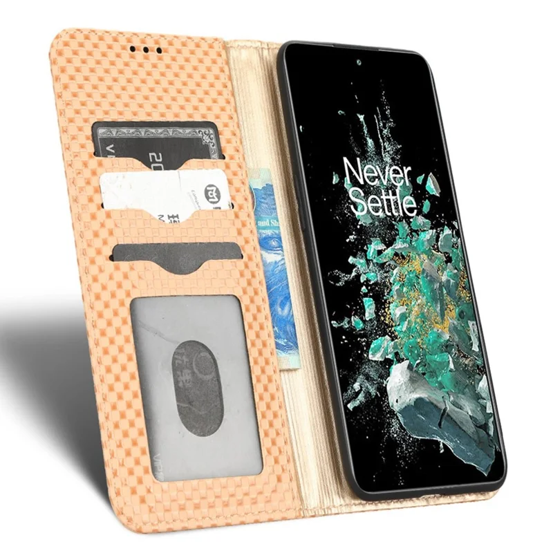 Cover per telefono a portafoglio pieghevole per OnePlus 10T 5G / Ace Pro 5G, custodia protettiva con supporto in ecopelle con texture a griglia, chiusura magnetica automatica - Beige