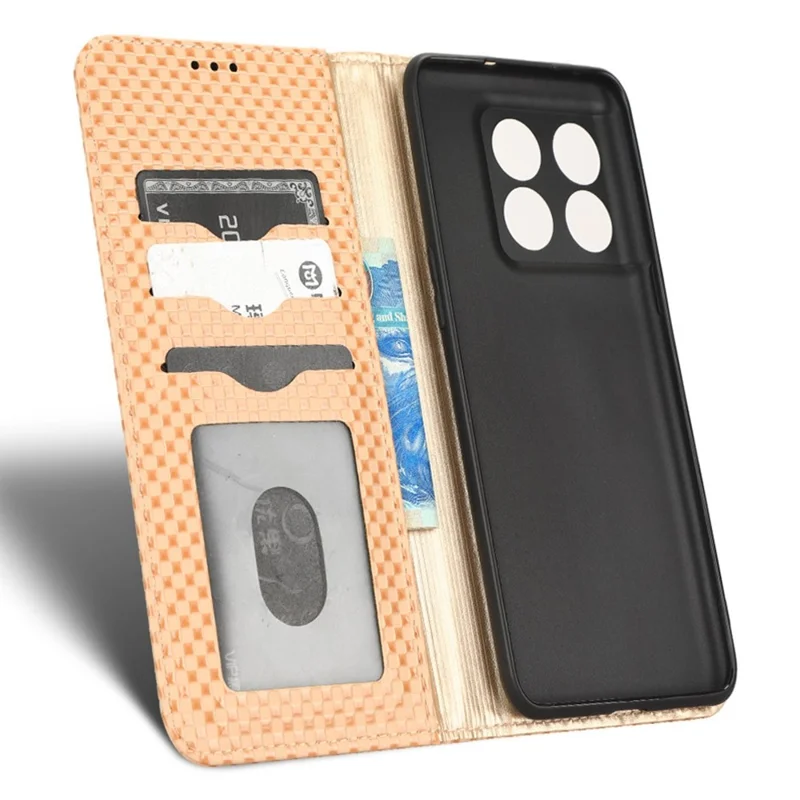 Cover per telefono a portafoglio pieghevole per OnePlus 10T 5G / Ace Pro 5G, custodia protettiva con supporto in ecopelle con texture a griglia, chiusura magnetica automatica - Beige