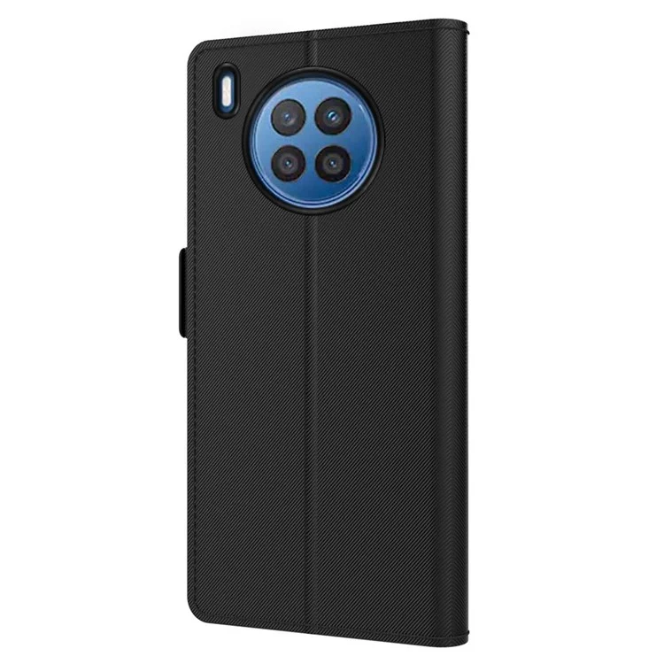 Étui de protection complet pour Huawei nova 8i / Honor 50 Lite, étui de téléphone à fermeture magnétique avec miroir de maquillage, fente pour carte, coque en cuir PU+TPU - Noir