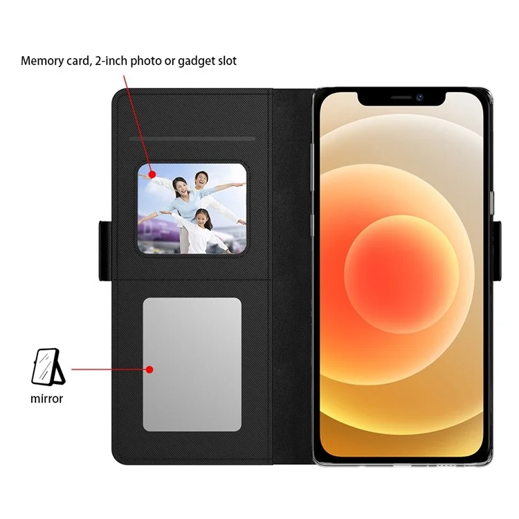 Shockproof Phone Case For iPhone 12 / 12 Pro 6.1 inch, Makeup Mirror Magnetic Closure Phone Flip Leather Cover with Card Slots - Black