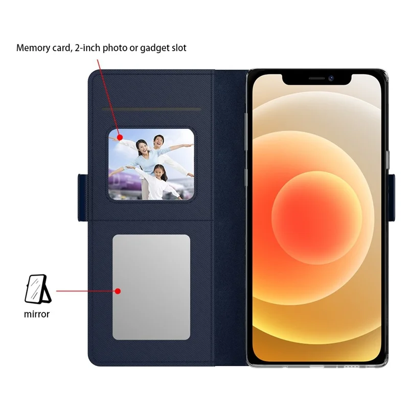 Shockproof Phone Case For iPhone 12 / 12 Pro 6.1 inch, Makeup Mirror Magnetic Closure Phone Flip Leather Cover with Card Slots - Blue