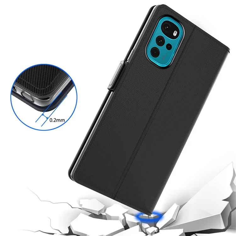 Para Motorola Moto G22 PU Leather+TPU Stand Card Holder Mobile Phone Case Magnetic Shell with Makeup Mirror - Black