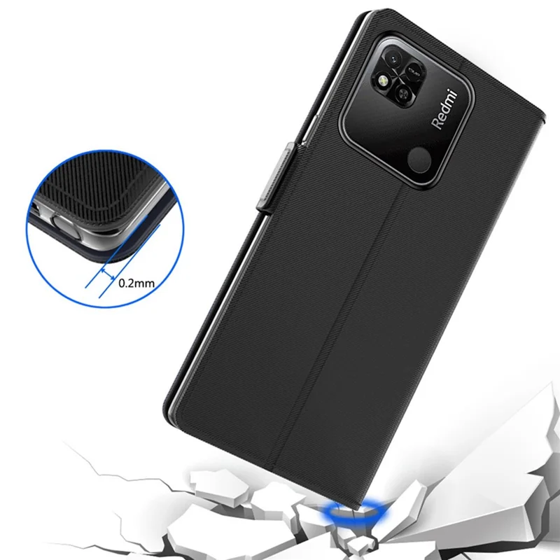 Pour Xiaomi Redmi 9C / 9C NFC / 10A Stand Makeup Mirror Design Anti-drop Magnetic PU Leather+TPU Protective Case Shell with Card Holder - Noir