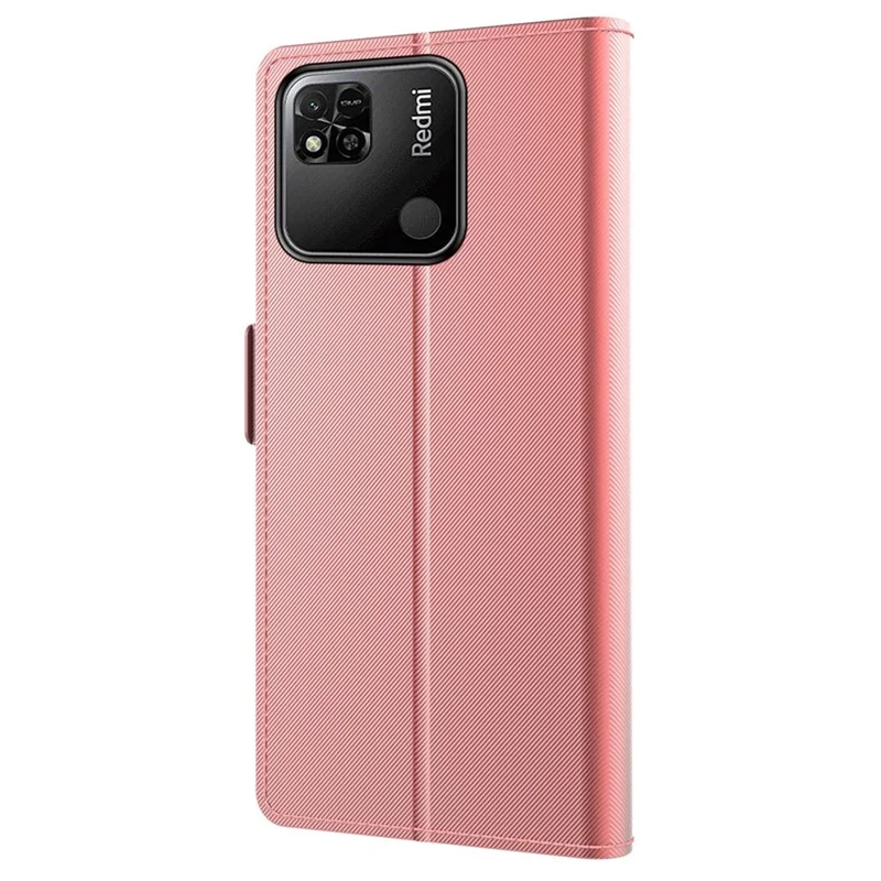 Para Xiaomi Redmi 9C / 9C NFC / 10A Stand Makeup Mirror Design Anti-drop Magnetic PU Leather+TPU Protective Case Shell with Card Holder - Rose Gold