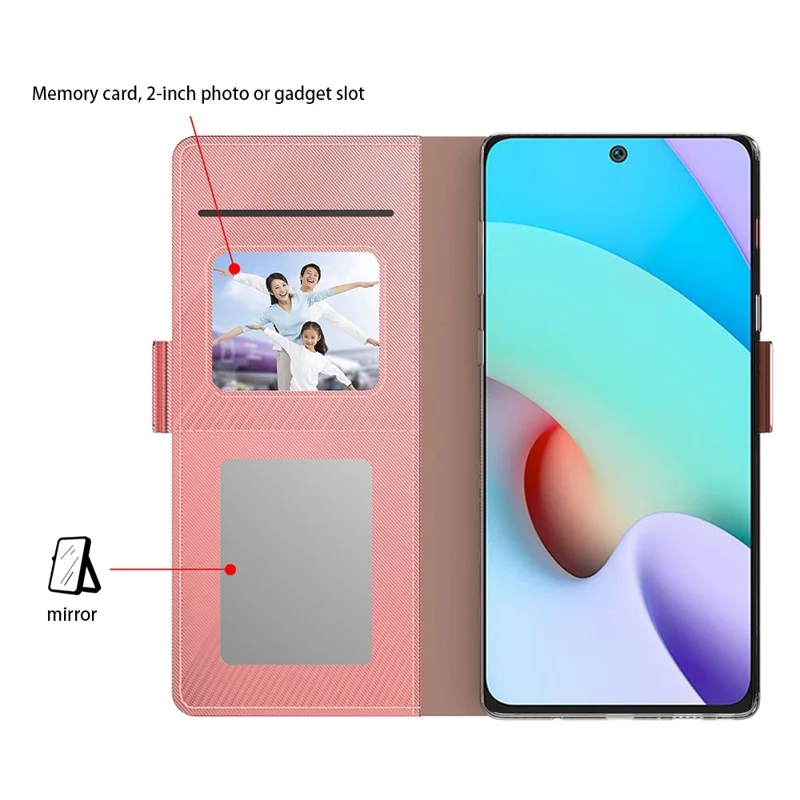 For Xiaomi Redmi 9C / 9C NFC / 10A Stand Makeup Mirror Design Anti-drop Magnetic PU Leather+TPU Protective Case Shell with Card Holder - Rose Gold