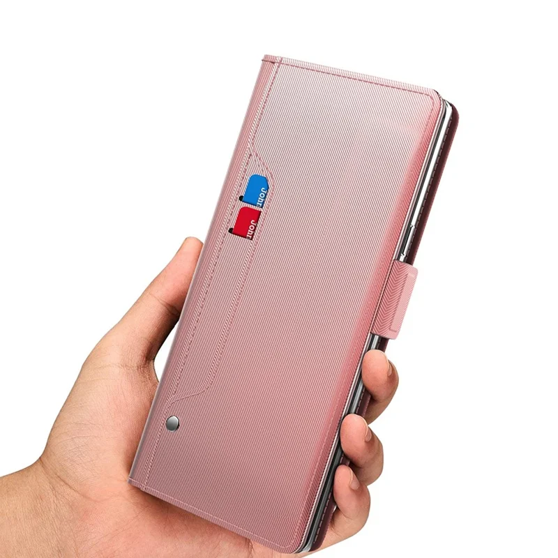 For Xiaomi Redmi 9C / 9C NFC / 10A Stand Makeup Mirror Design Anti-drop Magnetic PU Leather+TPU Protective Case Shell with Card Holder - Rose Gold