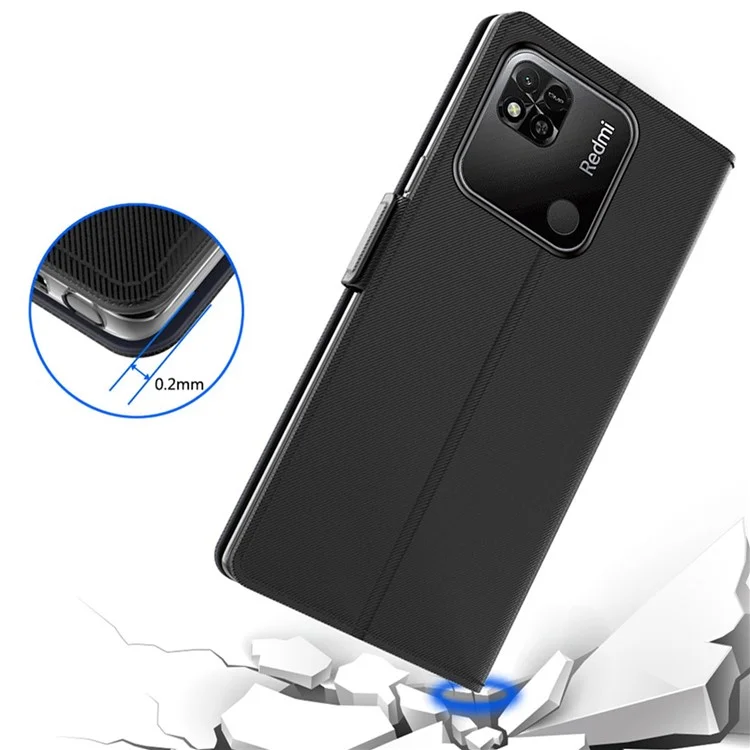 Для Xiaomi Redmi 10C 4G PU Leather Stand Card Holder Phone Case Drop-proof Magnetic Protector with Makeup Mirror - Black