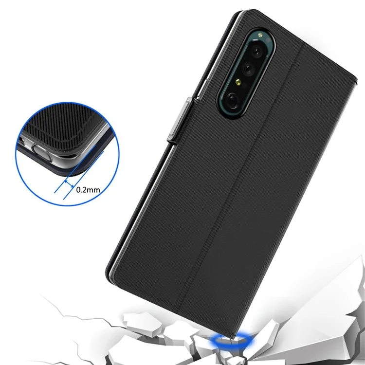 Para Sony Xperia 1 II Stand Suporte para Cartão Folio Flip Phone Case Anti-queda PU Leather+TPU Capa Magnética com Espelho de Maquiagem - Preto