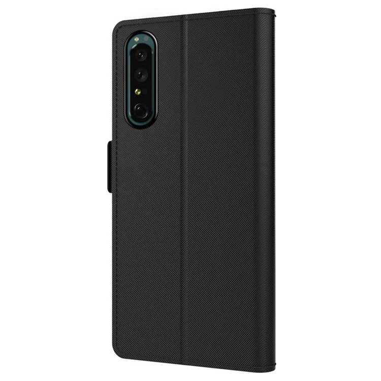 Para Sony Xperia 1 II Stand Suporte para Cartão Folio Flip Phone Case Anti-queda PU Leather+TPU Capa Magnética com Espelho de Maquiagem - Preto
