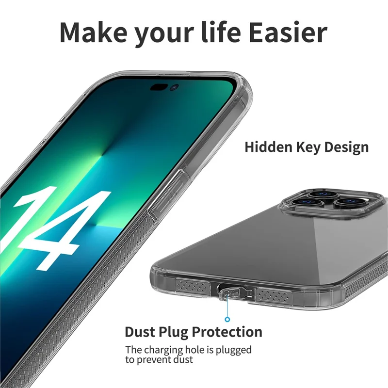 For iPhone 14 6.1 inch Anti-dust Soft TPU Back Cover Anti-scratch Phone Case with Airbag Protection - Transparent Black