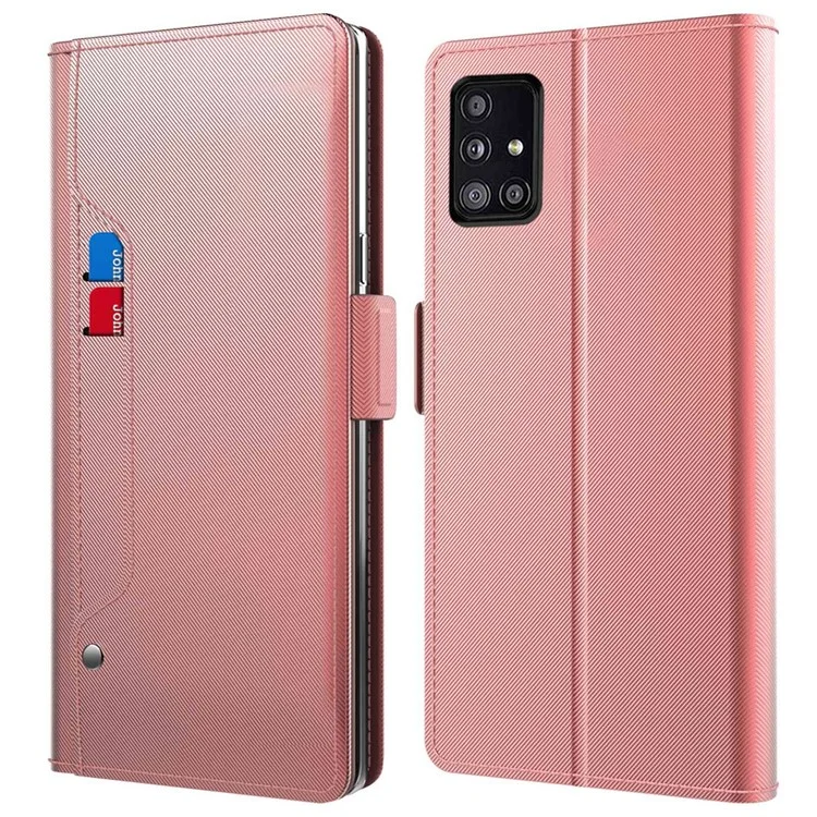 Para Samsung Galaxy A71 5G SM-A716 Funda de piel con soporte de espejo Folio Flip Tarjetero Cierre magnético Funda para teléfono - Oro rosa