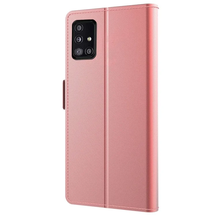 Para Samsung Galaxy A71 5G SM-A716 Funda de piel con soporte de espejo Folio Flip Tarjetero Cierre magnético Funda para teléfono - Oro rosa