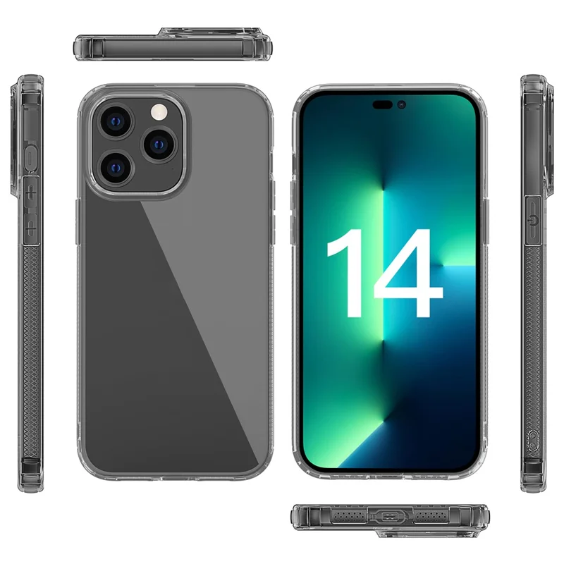 Para Iphone 14 Pro 6,1 Polegadas à Prova de Choque TPU Soft Caixa de Telefone Anti-arranhão Proteção do Airbag Tampa do Telefone - Preto Transparente