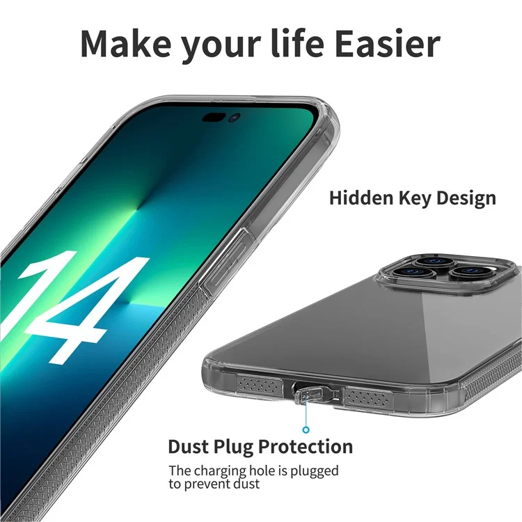 Для Iphone 14 Макс. 6,7 Дюйма Ultra Slim Transprent Proply Soft Tpu Chase Case Anti-drop по Воздушной Безопасности Защита от Подушки Безопасности Телефона. - Прозрачный Черный