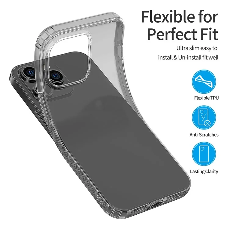 Для Iphone 14 Макс. 6,7 Дюйма Ultra Slim Transprent Proply Soft Tpu Chase Case Anti-drop по Воздушной Безопасности Защита от Подушки Безопасности Телефона. - Прозрачный Черный