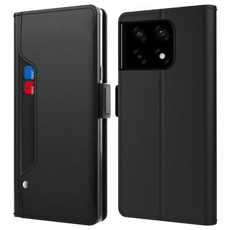 Para OnePlus 10 Pro 5G Espejo de Maquillaje Cubierta de Cuero PU Lateral Broche Magnético a Prueba de Golpes Soporte Titular de Tarjeta Funda para Teléfono - Negro