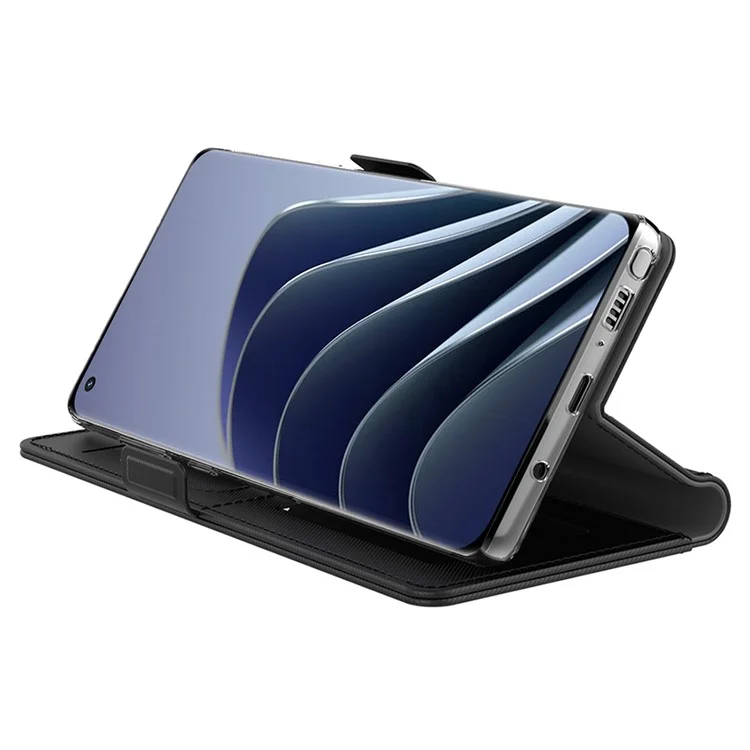 Para OnePlus 10 Pro 5G Espejo de Maquillaje Cubierta de Cuero PU Lateral Broche Magnético a Prueba de Golpes Soporte Titular de Tarjeta Funda para Teléfono - Negro