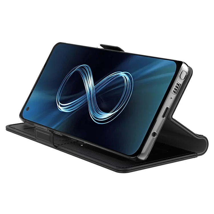 For Asus ROG Phone 5 Mirror Function Magnetic Closure PU Leather Phone Case Folio Flip Stand Card Holder Cover - Black