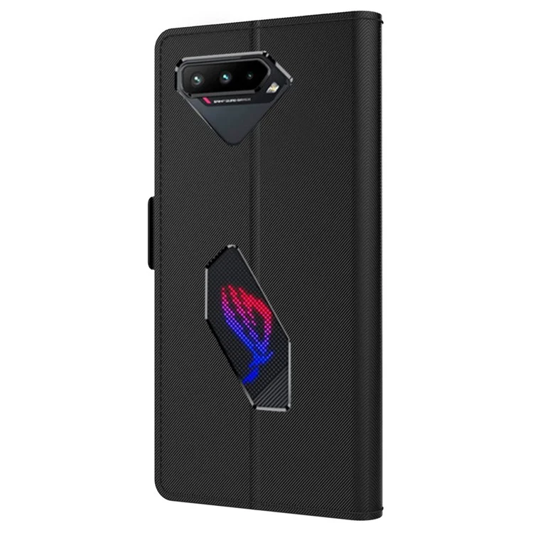 For Asus ROG Phone 5 Mirror Function Magnetic Closure PU Leather Phone Case Folio Flip Stand Card Holder Cover - Black