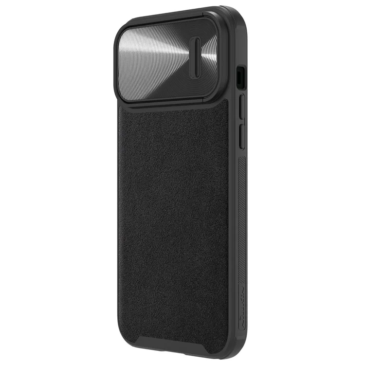 Nillkin Per Iphone 13 Pro Max 6,7 Pollici PC Rivestito in Pelle PU + TPU Slide Copertura Della Telecamera Cover Antidrop Plector Shell Protector - Nero