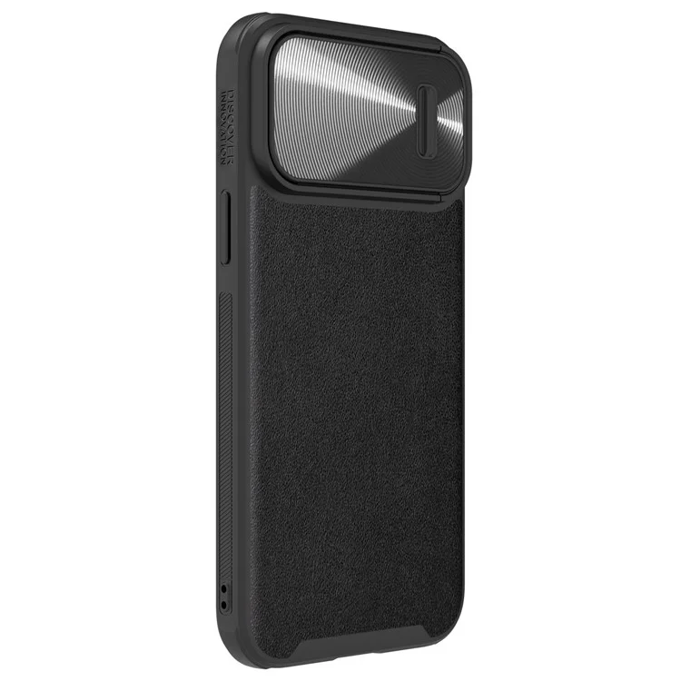 Nillkin Per Iphone 13 Pro Max 6,7 Pollici PC Rivestito in Pelle PU + TPU Slide Copertura Della Telecamera Cover Antidrop Plector Shell Protector - Nero
