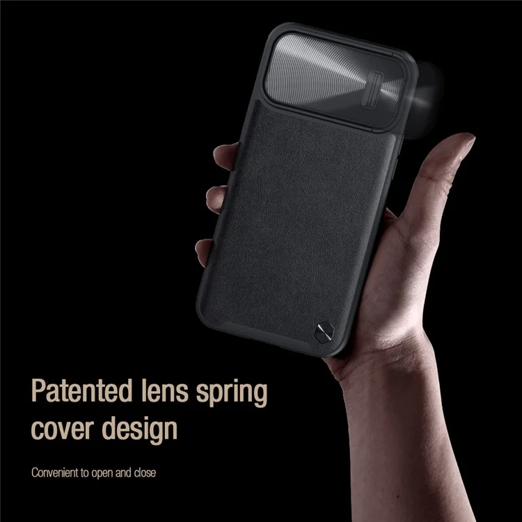 Nillkin Per Iphone 13 Pro Max 6,7 Pollici PC Rivestito in Pelle PU + TPU Slide Copertura Della Telecamera Cover Antidrop Plector Shell Protector - Nero